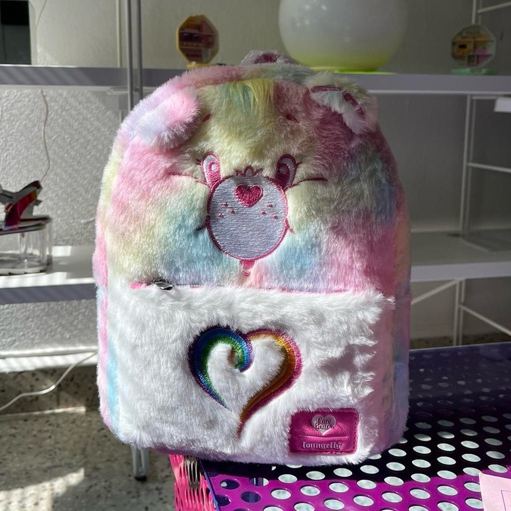 Care Bears pastel rainbow fuzzy mini backpack